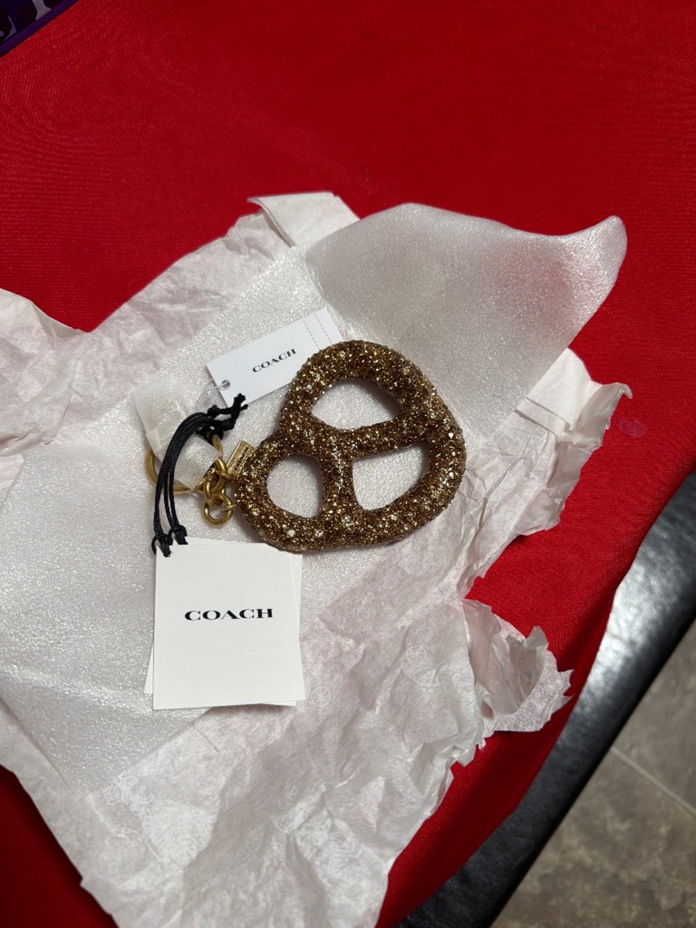 Coach Outlet Crystal Pretzel Bag Charm NWT - Picture 2 of 4